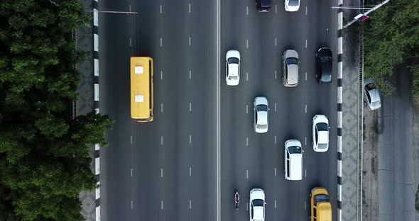 Aerial Top Down View of Traffic Jam on a Car Bridge and Moving Transport alt