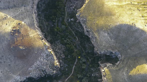 Ihlara Valley Canyon View From Air During Sunrise