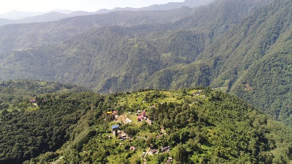 Yuksom village in the state of Sikkim in India seen from the sky alt