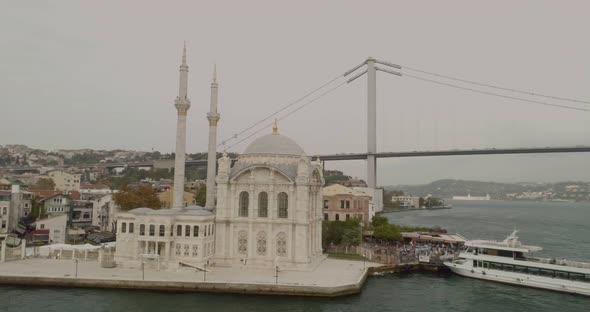 Istanbul Ortakoy Mosque And Bosphorus Aerial View  alt