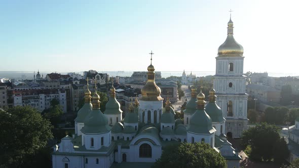 St. Sophia Church in the Morning at Dawn. Kyiv. Ukraine. Aerial View, Slow Motion alt