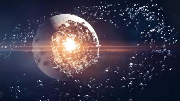 Destroyed Glowing Moon or Planetoid in Space - Orange