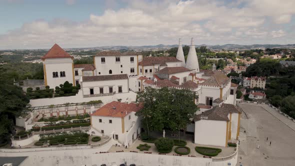 Gothic styled National Palace Sintra with two distinctive chimneys, Portugal alt