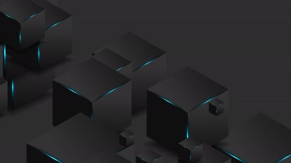 Abstract Black 3d Cubes With Blue Glowing Lights