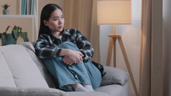 Alone Offended Sad Thoughtful Asian Woman Upset Frustrated Girl Looking Away Thinking of Problems alt