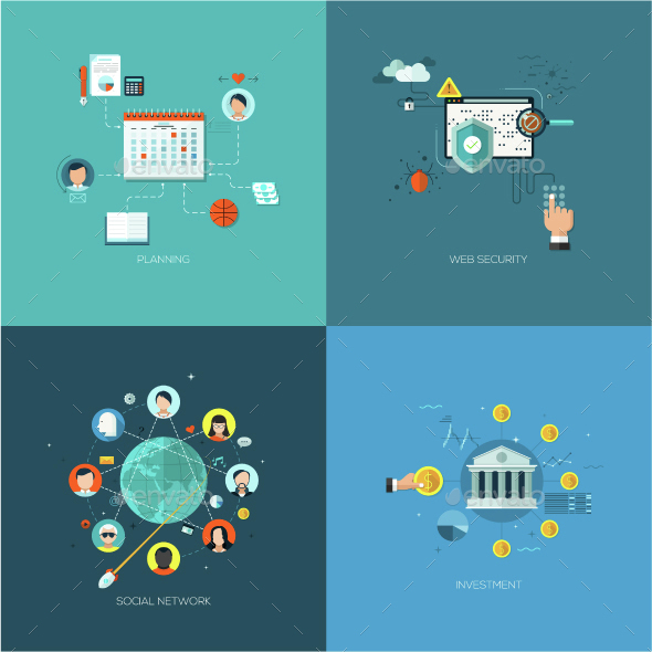 Set of 4 Flat Concepts for Web Design - Concepts Business
