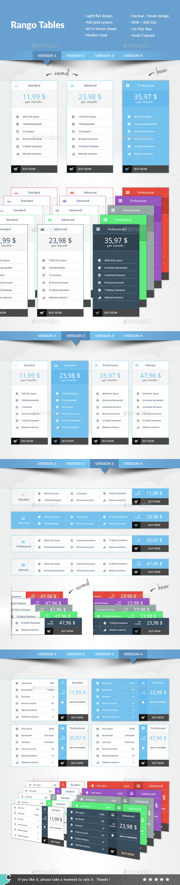 Rango Pricing Tables - Tables Web Elements
