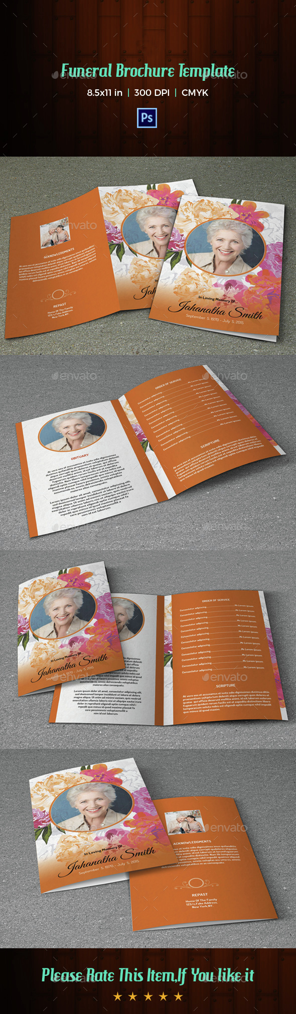 Floral Funeral Program Template-V02 - Informational Brochures