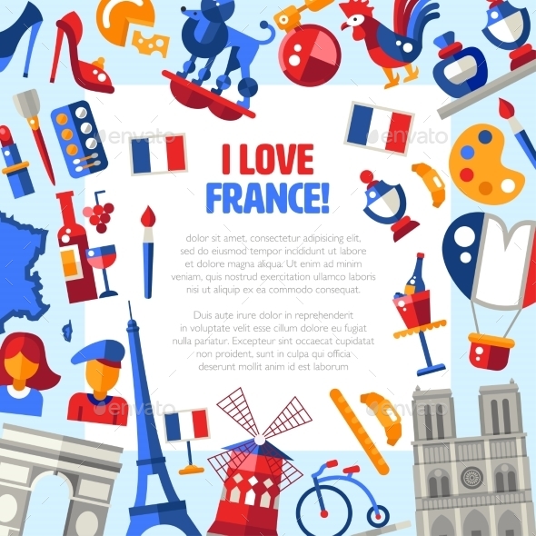 France Travel Icons Circle Postcard - Travel Conceptual