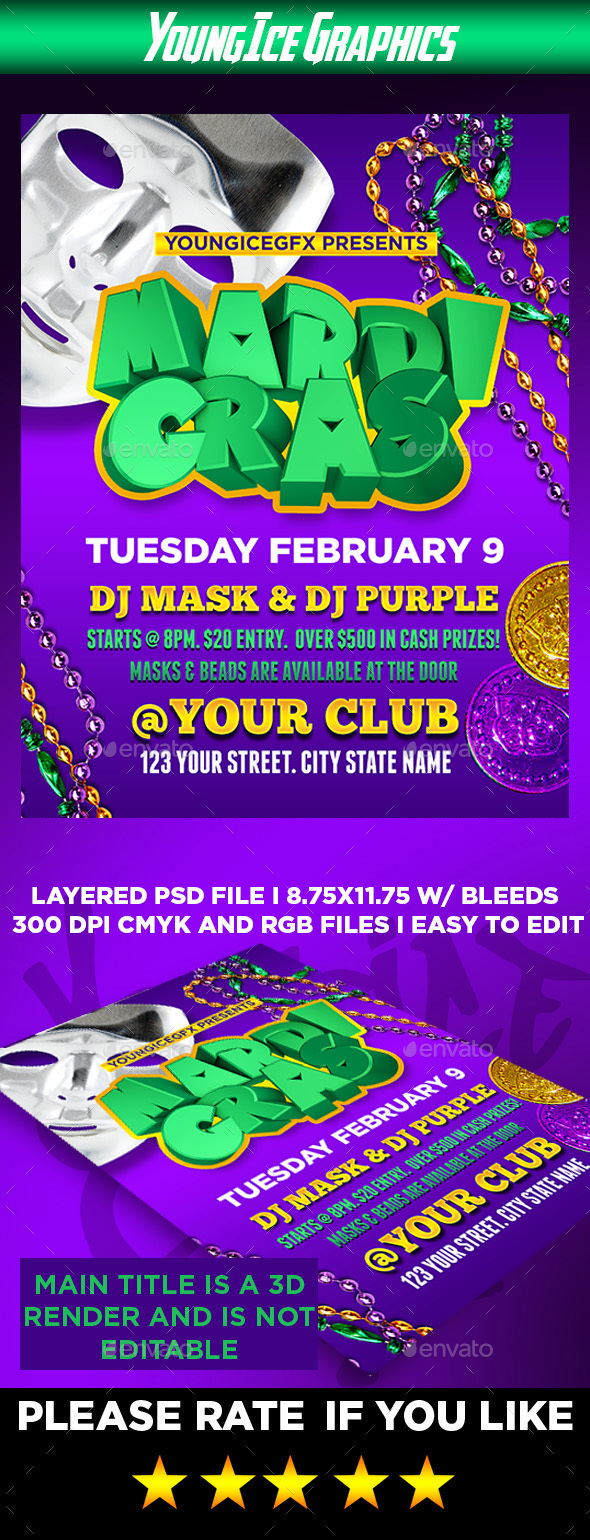 Mardi Gras Flyer Template - Clubs & Parties Events