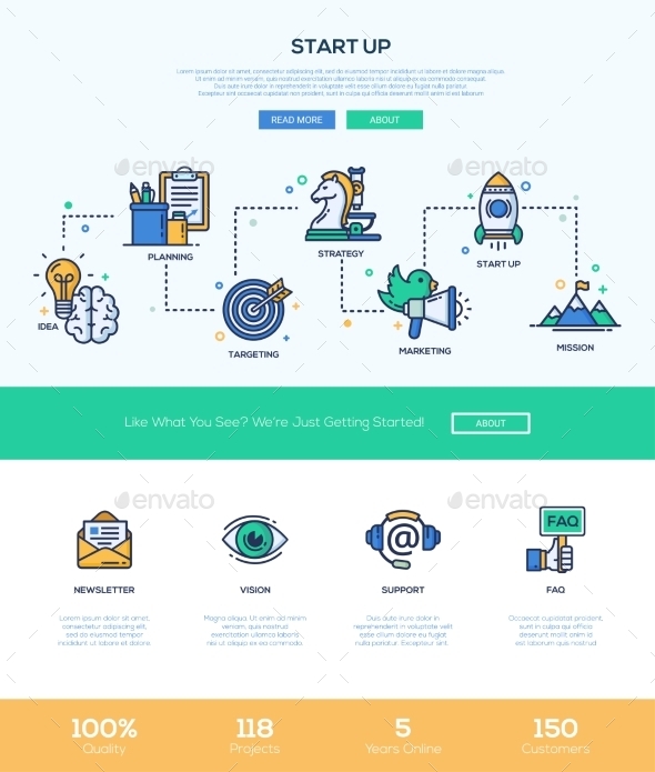 Business Start Up Line Flat Design Banner - Web Elements Vectors