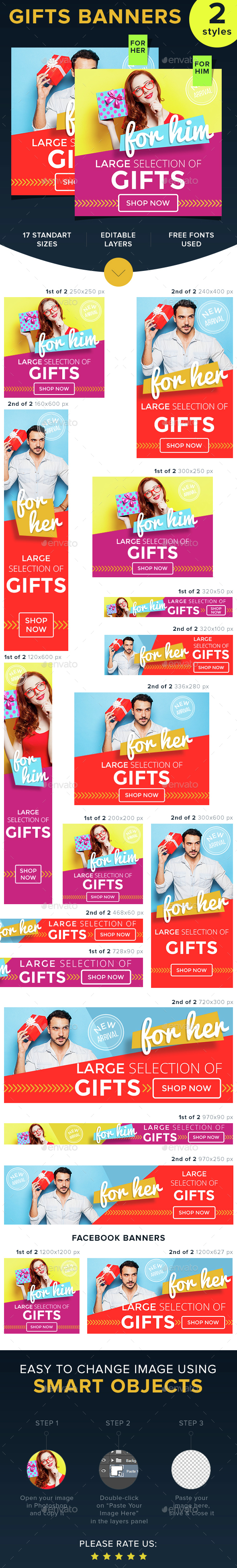 Gifts for Her & Him - Banners & Ads Web Elements