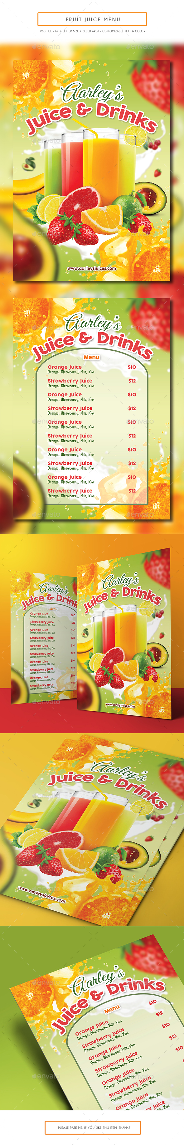 Fruit Juice Menu - Food Menus Print Templates