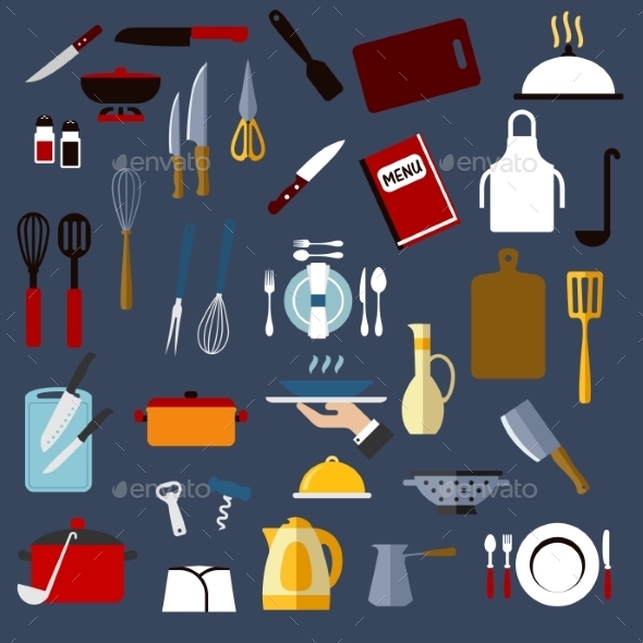 Kitchen Utensil and Dishware Flat Icons - Buildings Objects