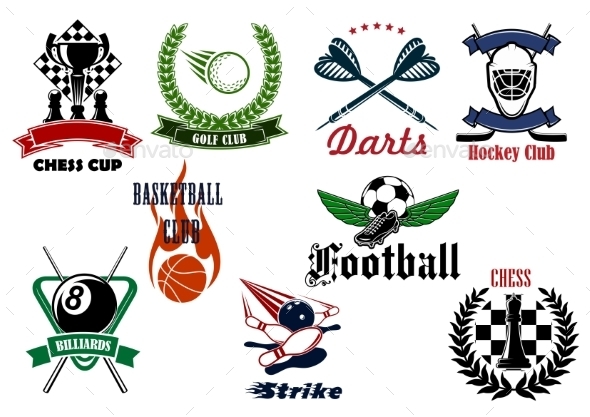 Heraldic Sport Emblems And Icons With Items - Sports/Activity Conceptual