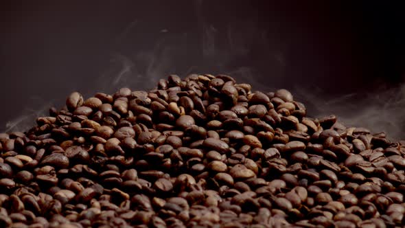 Fragrant Smoke Coming Roasted Coffee Beans Closeup alt