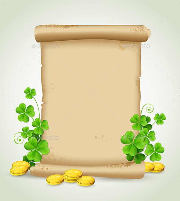 Scroll and Clover Leaves - Backgrounds Decorative
