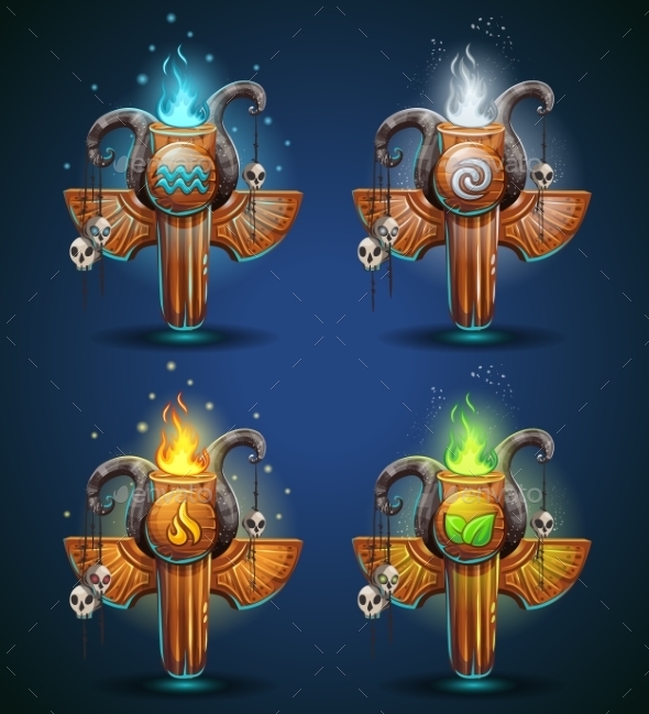 Set Shaman Totems - Symbols Of The Four Elements - Objects Vectors