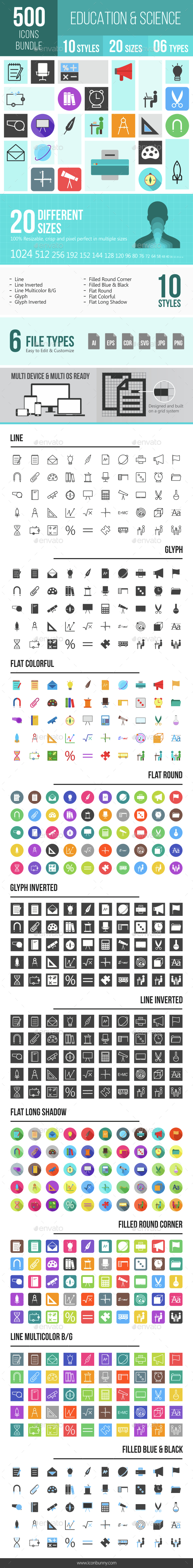 500 Education & Science Icons Bundle - Icons