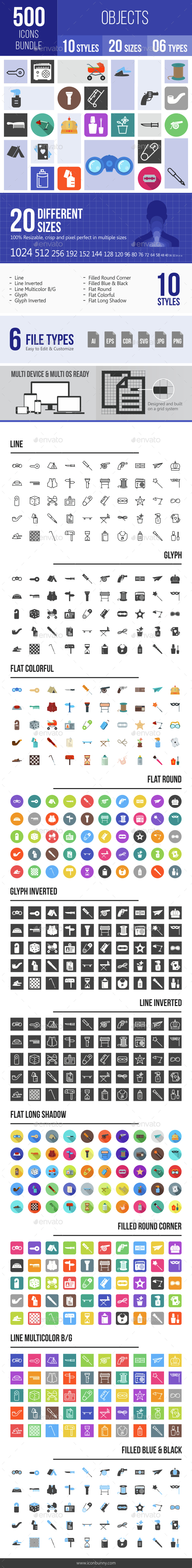 500 Objects Icons Bundle - Icons