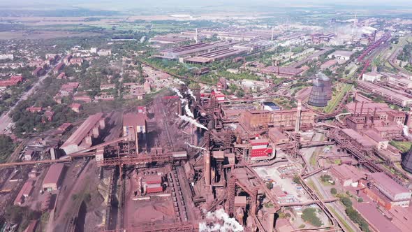 Steel plant from a bird's eye view.Harmful production