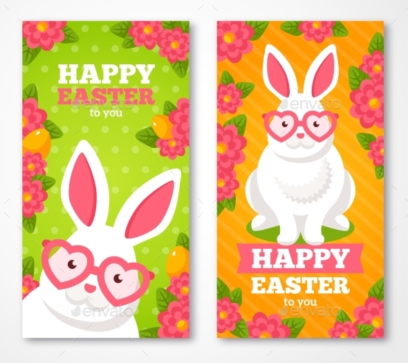 Easter Banners With Flat White Rabbit - Miscellaneous Seasons/Holidays