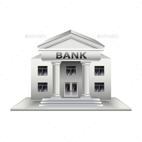 Bank Building Isolated on White Vector - Buildings Objects