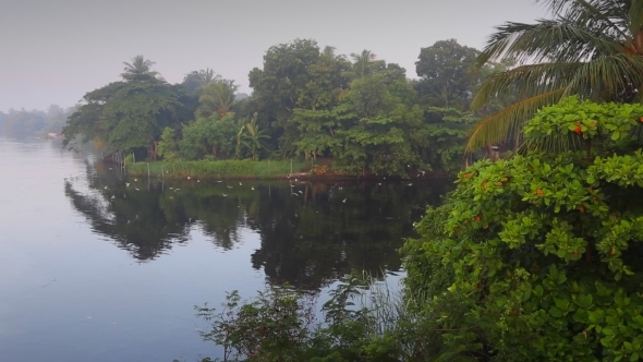 Sunrise With Flying Birds And The Sounds Of Buddhist Prayer  alt