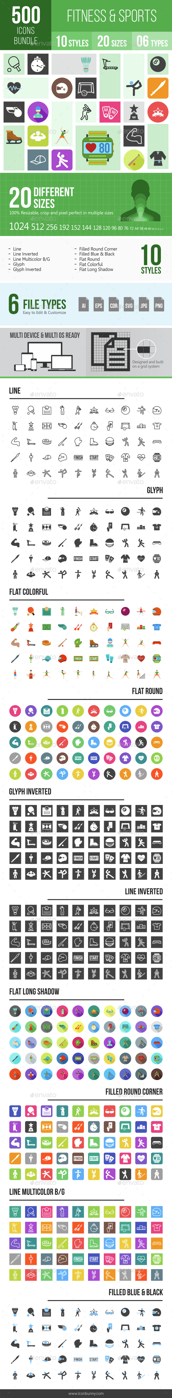 500 Fitness & Sports Icons Bundle - Icons