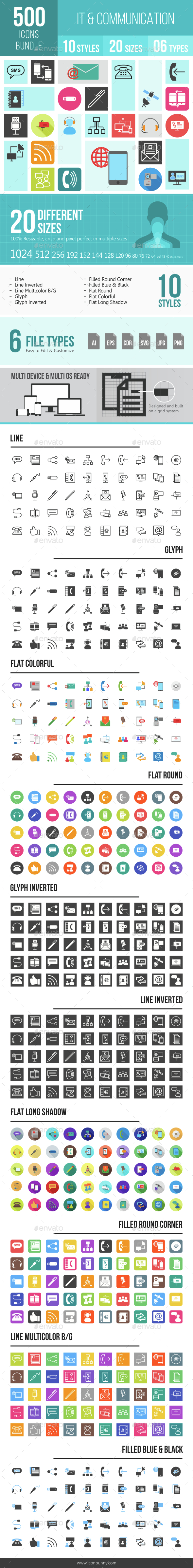 500 IT & Communication Icons Bundle - Icons