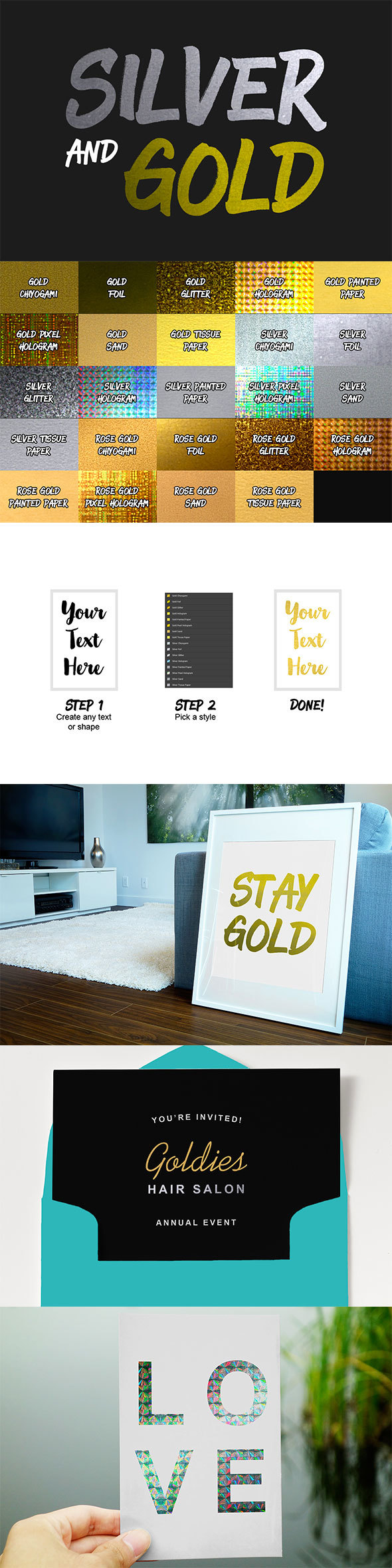 24 Silver and Gold Styles - Styles Photoshop
