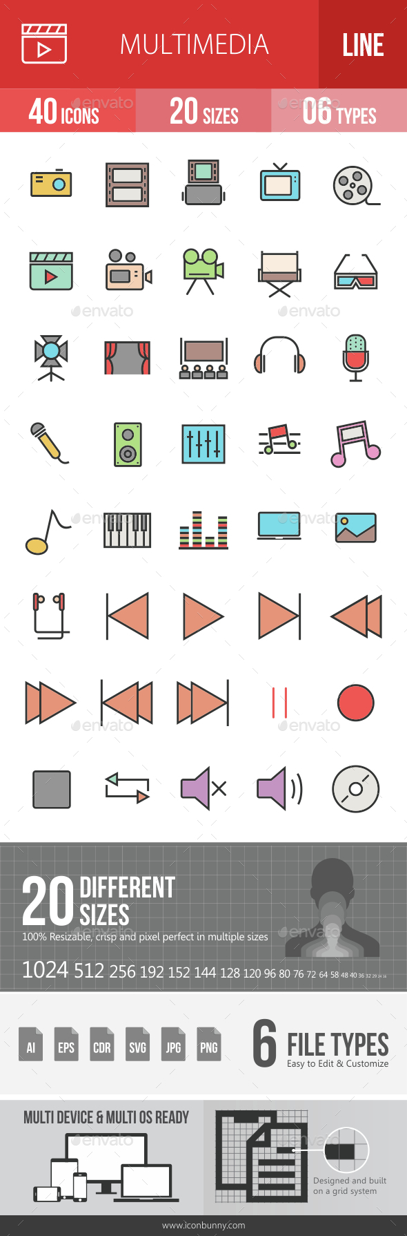 Multimedia Filled Line Icons - Icons