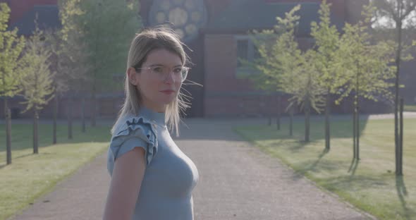 Front Close Up of Caucasian Woman Beautiful Young Human Face with Pale White Skin and Blonde Hair alt