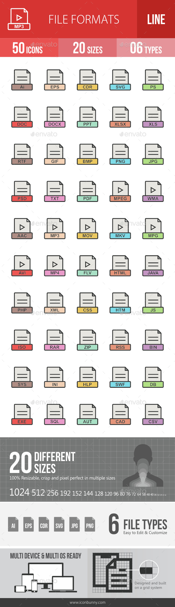 File Formats Filled Line Icons - Icons