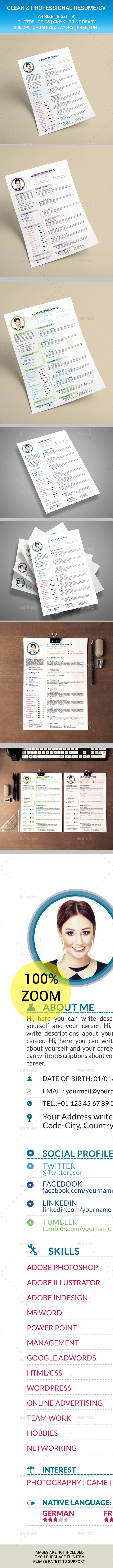 Clean and Professional Resume CV - Resumes Stationery
