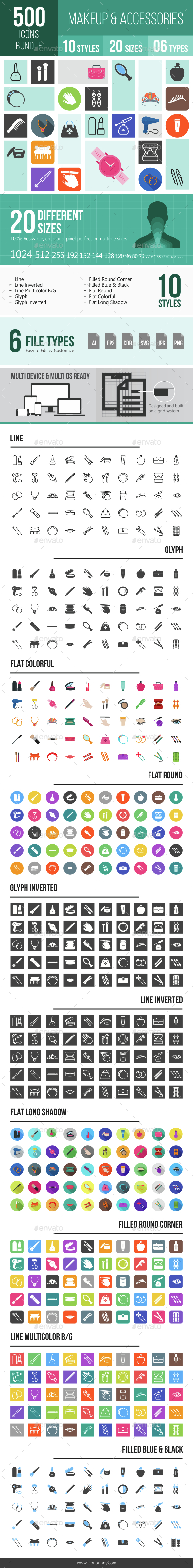 500 Makeup & Accessories Icons Bundle - Icons