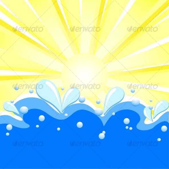 summer background with sun rays, waves - Seasons Nature