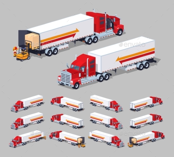 Heavy American Truck with a Trailer - Man-made Objects Objects