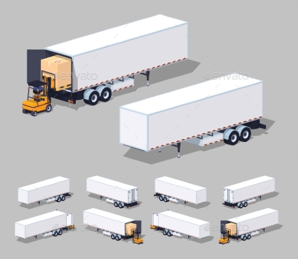 Large White Cargo Trailer Loading Or Unloading - Man-made Objects Objects