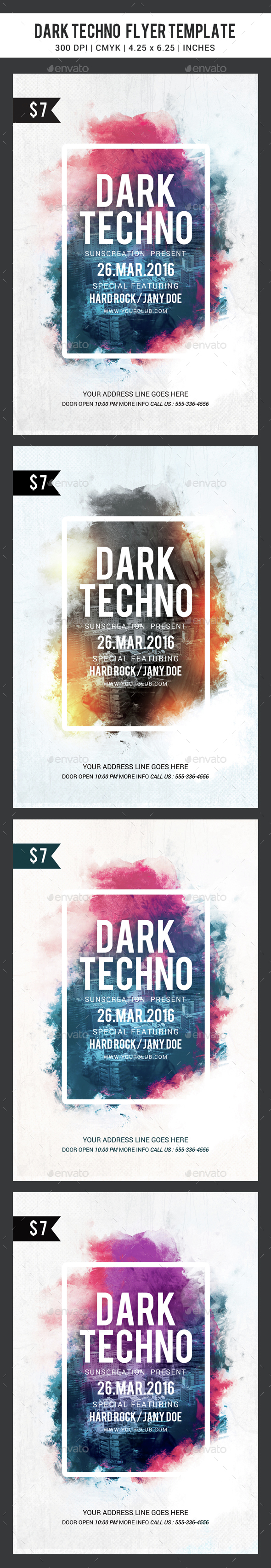 Dark Techno party flyer template - Clubs & Parties Events