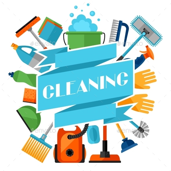 Housekeeping Background with Cleaning Icons - Services Commercial / Shopping