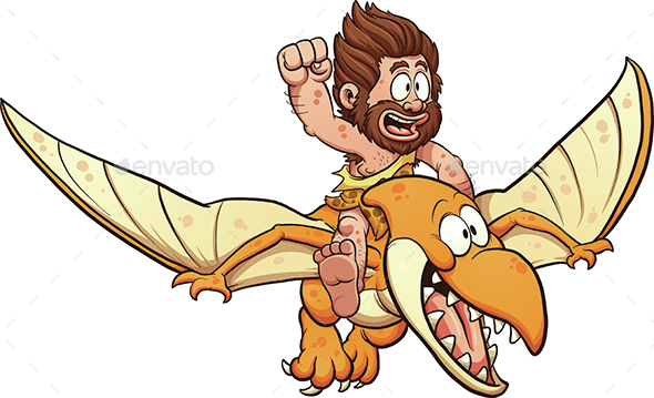 Caveman Riding a Pterodactyl - People Characters