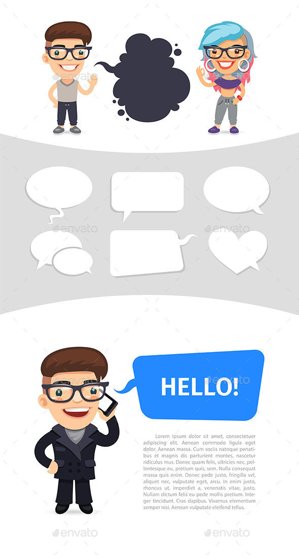 Casually Dressed Characters with a Speech Bubbles - People Characters