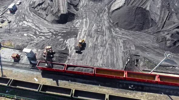 View Above Loader Loads Coal Into Wagons alt