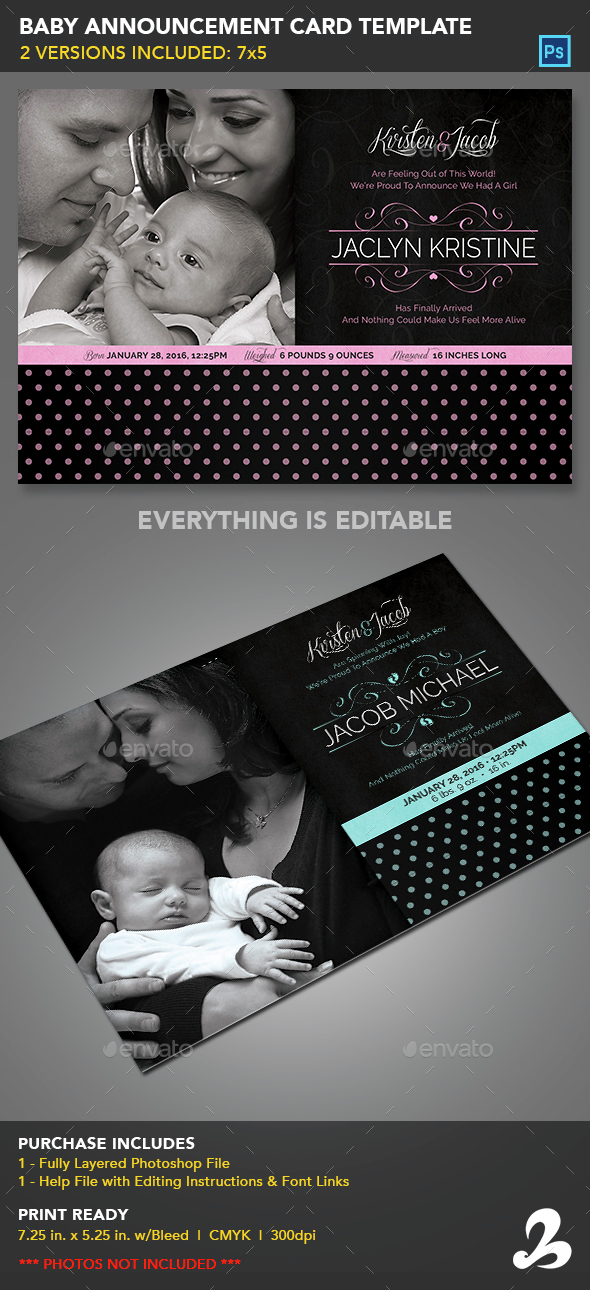 Baby Announcement Card Template - Cards & Invites Print Templates