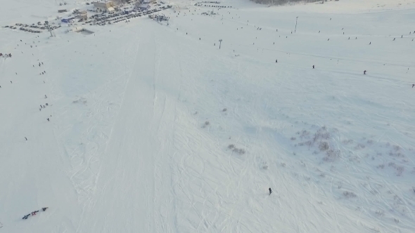 Skier Goes Down The Slope.