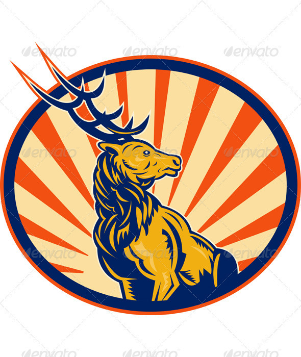 Deer Stag Buck Retro Woodcut Style