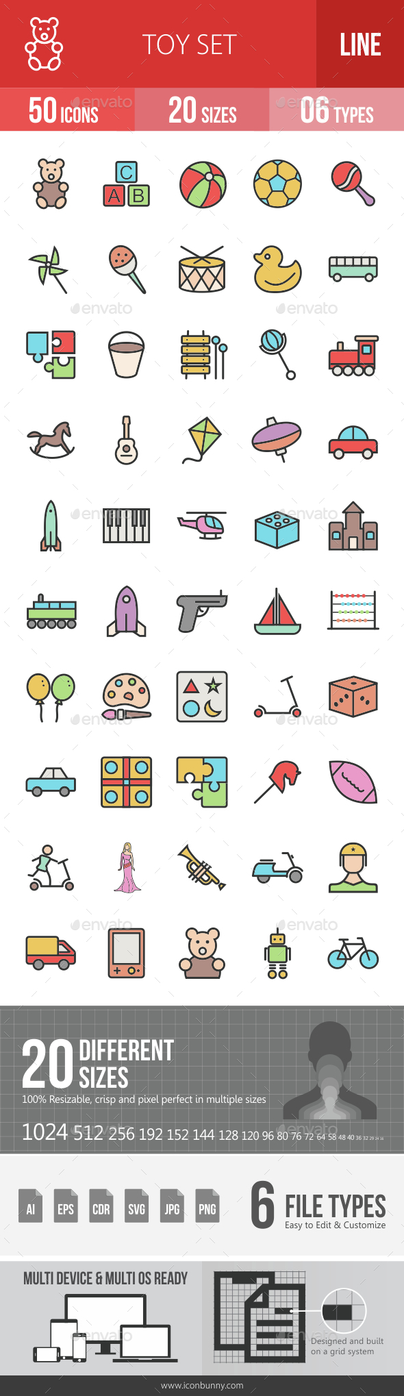 Toys Filled Line Icons - Icons