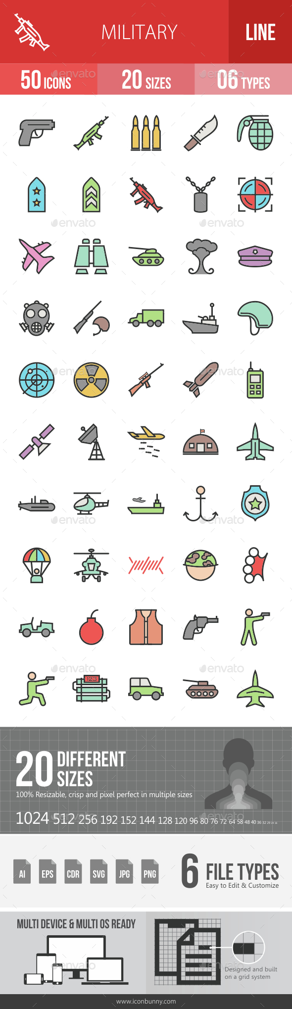 Military Filled Line Icons - Icons