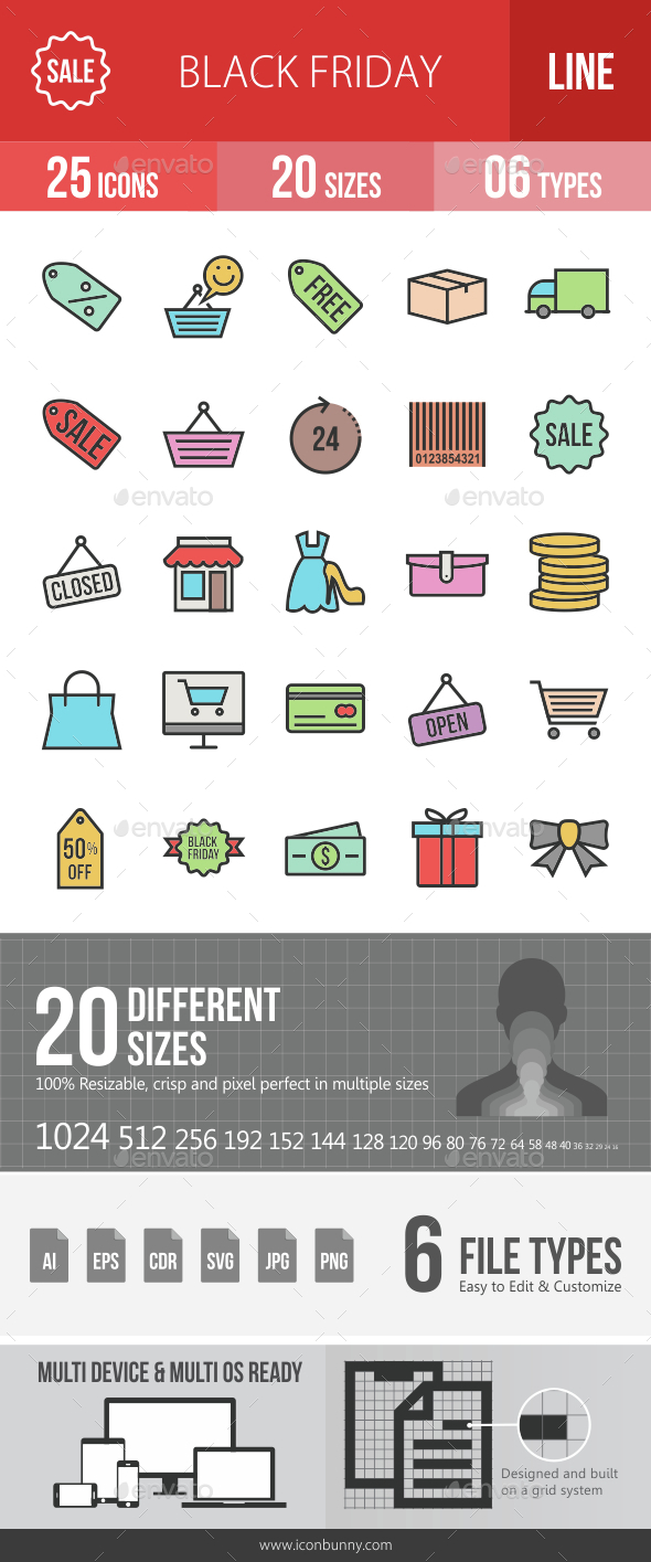 Black Friday Filled Line Icons - Icons